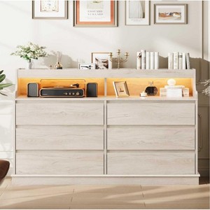 51" Wide Chest of Drawers, 6 Drawers Modern Chest, with LED Lights, Charging Station, Open Shelf, for Living Room - 1 of 4