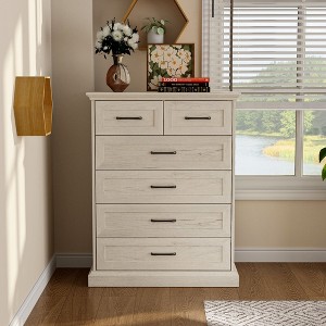 Famapy Vintage Dresser 6-Drawer Chest,2 Small Top Drawers + 4 Large Drawers,Distressed Finish & Sturdy Build,Bedroom Living Room Storage Cabinet - 1 of 4