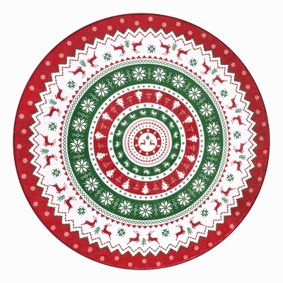 Oversart Christmas Party Machine Washable Area Rug Red/White/Green