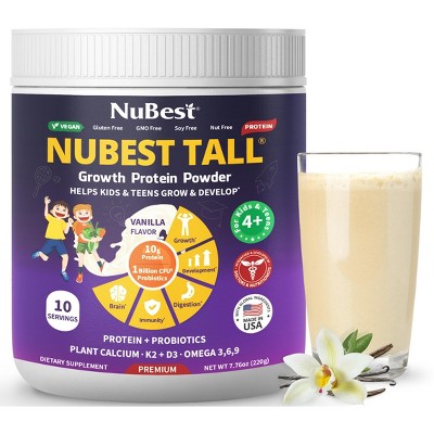 NuBest Protein Powder - Vegan Protein for Kids & Teens, Supports Growth & Bone Health with Probiotics, Omega 3-6-9 & Calcium, 10 Vanilla Servings