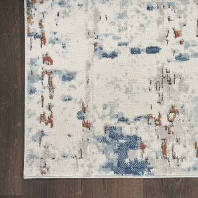Handmade Beige Blue Rust Rectangular Abstract Synthetic Rug 8' x 10'