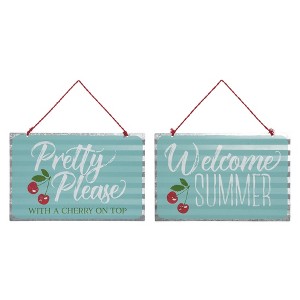 Transpac Tin Retro Cherries Sign Set of 2 Spring Home Decorations - 1 of 1