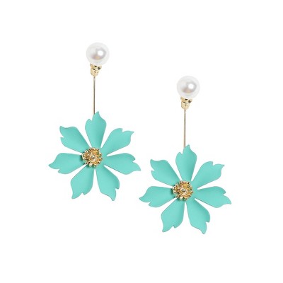 SOHI Women's Baby Blue Floral Symphony Drop Earrings