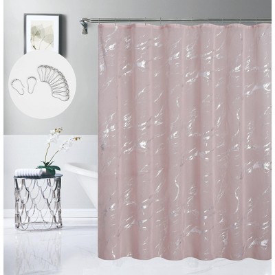 Dainty Home Lindsey Linen Textured Metallic Shower Curtain with 12 Hooks, 70" x 72"