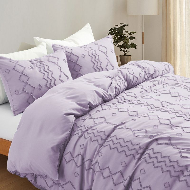 Peace Nest Tufted Clipped Jacquard Geometric Duvet Cover & Pillowcase Set, 4 of 11