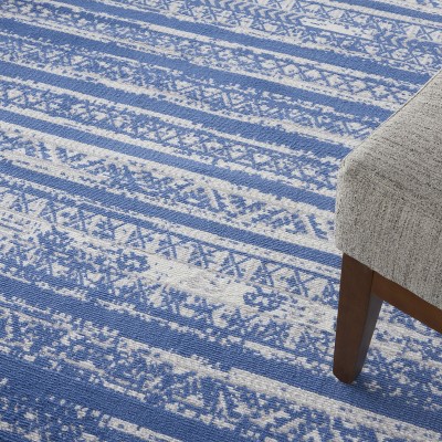 Light Blue Ivory Geometric 8' x 10' Synthetic Area Rug