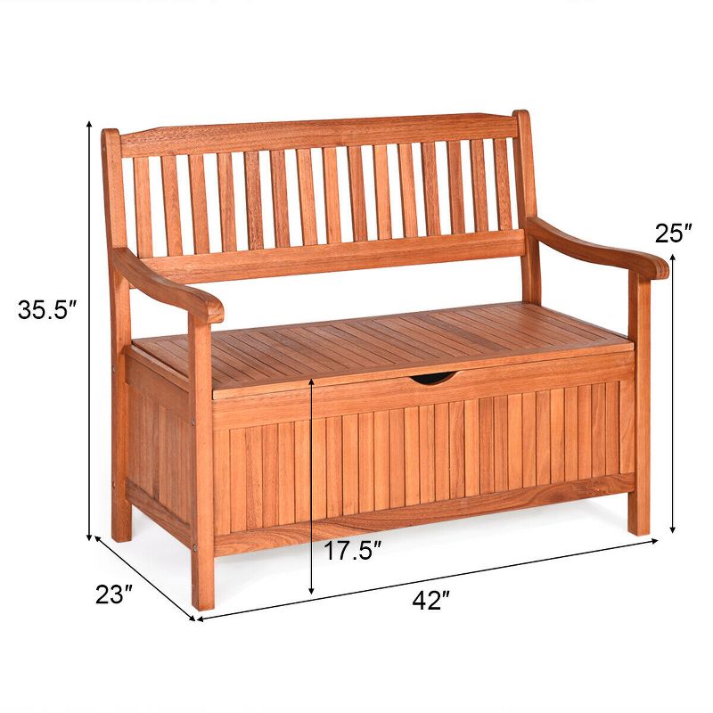 Costway 42'' Storage Bench Deck Box Solid Wood Seating Container Tools Toys W/Backrest, 5 of 11