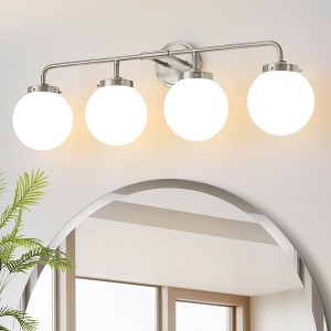 POWLIG 30.71-in 4-Light Nickel Bathroom Light Fixtures Over Mirror Vanity Lighting with Milk White Glass Globe Shades - 1 of 4