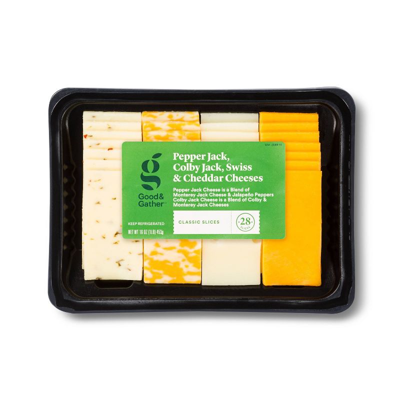 Pepper Jack, Colby Jack, Swiss &#38; Cheddar Cheese Slice Party Tray - 28ct/16oz - Good &#38; Gather&#8482;, 1 of 5