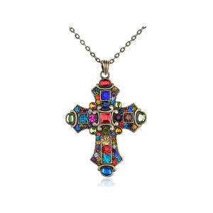 Alilang Gold Tone Ornate Cross Pendant Necklace with Multicolor Crystal Rhinestones - 1 of 4