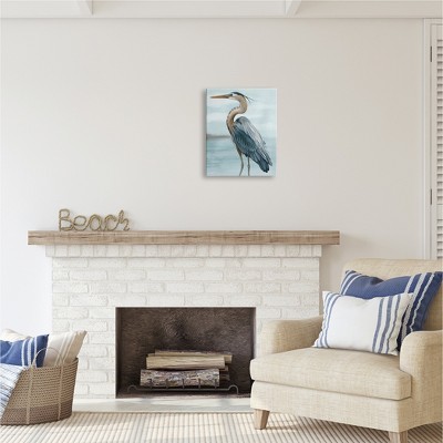 Blue Heron Bird on Beach Wrapped Canvas Wall Art, 16 x 20