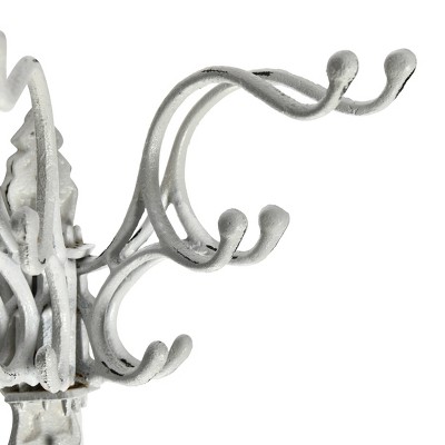 Antique White Cast Iron Multi Hook Wall Hanger with Swivel Hooks