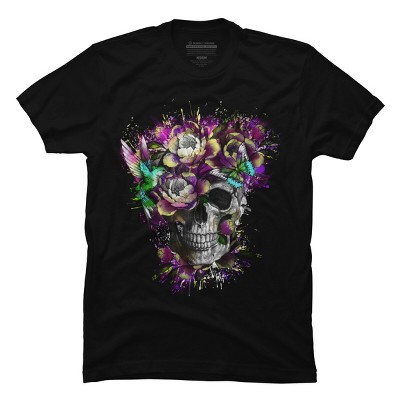 Men's Design By Humans Flowers of SKULL By jun_salazar216 T-Shirt
