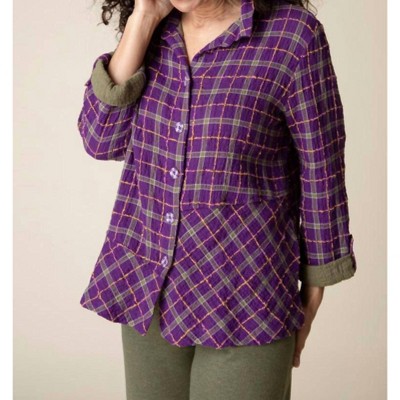 Women's Double Faced Windowpane Pieced Button Front Shirt - habitat