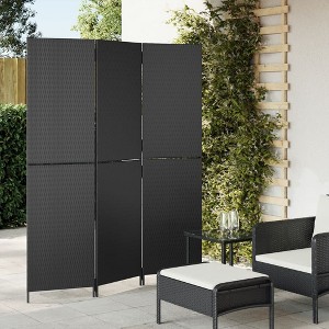vidaXL Room Divider 3 Panels Black Poly Rattan - 1 of 4