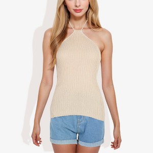 Anna-Kaci Women's Halter Neck Knit Tank Top with Ribbed Design and Stretchy Fit - 1 of 4