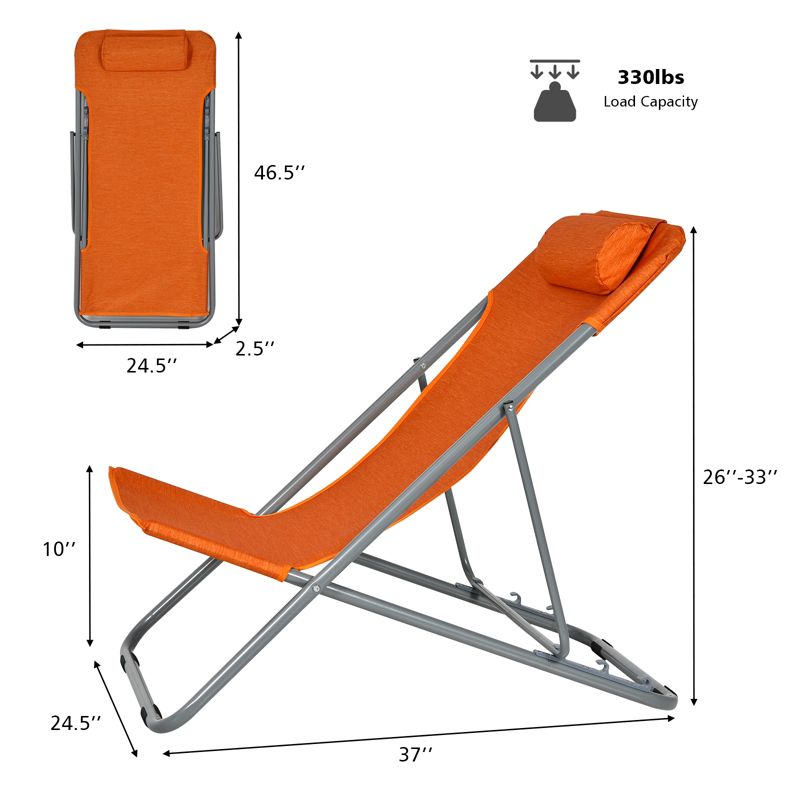 Tangkula 2 PCS Beach Chair Lounger Reclining Folding Chair w/3-Position Adjustable Backrest Blue/Orange/Green, 4 of 11