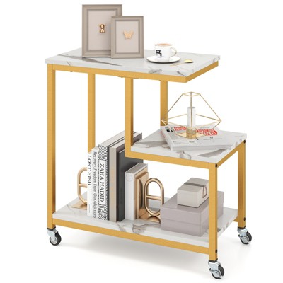 Tangkula G-shaped Side Table 7-Tier Mobile End Table with Open Shelves Small Sofa Couch Side Table