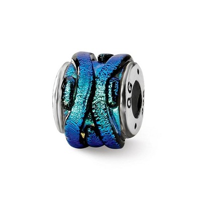 Black Bow Jewelry Blue Textured Dichroic Glass Sterling Silver Bead Charm