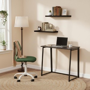 FurnitureR 3-Piece Folding Desk Set with Adjustable Swivel Chair and 2 Floating Wall Shelves, Space-Saving Study & Workstation Combo, Modern Design - 1 of 4