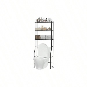 3 - Tier Over Toilet Storage Freestanding Metal Bathroom Shelves Space Saver Black - 1 of 4