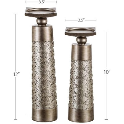 Dublin Silver Textured Pillar Candle Holder Set of 2