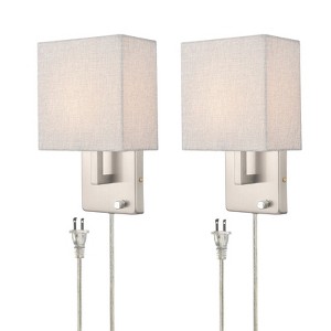 CLAXY Modern Plug in Wall Sconce with Grey Fabric Shade Brushed Nickel - 1 of 4