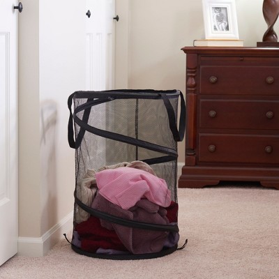 Black Collapsible Mesh Laundry Hamper with Steel Frame