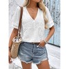 Women's Folar Embroidery Shirt V-Neck Summer Blouse Top - 3 of 4