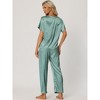 cheibear Women's Satin Summer Short Sleeves Sleepshirt with Pants Lounge Pajamas Sets - 3 of 4