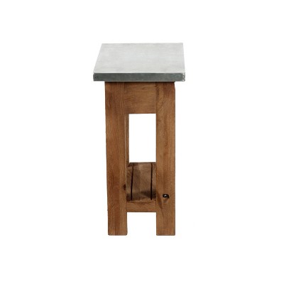 Modern Industrial Zinc & Wood Accent End Table with Shelf