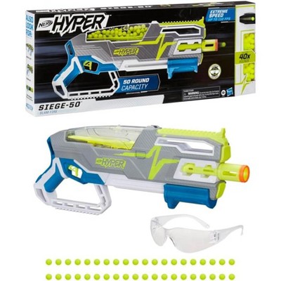 Nerf Hyper Siege-50 Pump-Action Blaster, 40 Hyper Rounds, Holds Up to 50 Rounds, Glasses, Up to 110 FPS Velocity, Easy Reload, Toy Foam Blasters