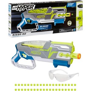 Nerf Hyper Siege-50 Pump-Action Blaster, 40 Hyper Rounds, Holds Up to 50 Rounds, Glasses, Up to 110 FPS Velocity, Easy Reload, Toy Foam Blasters - 1 of 1