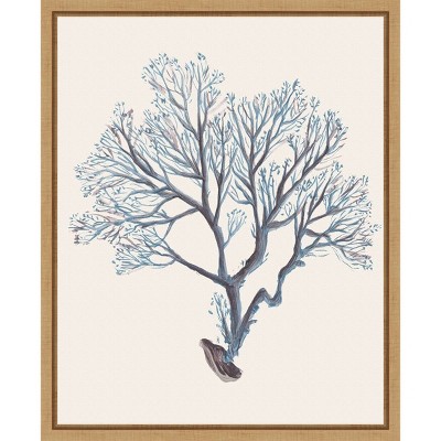 Indigo Reef III Blue and Brown Canvas Wall Art with Maple Frame