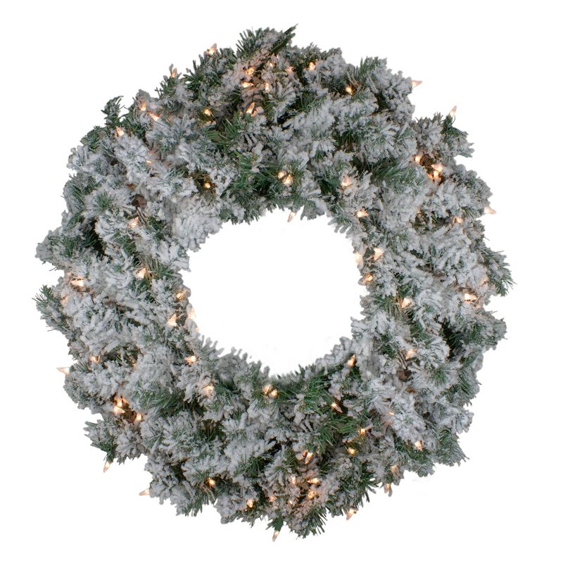 Northlight 30" Prelit Flocked Victoria Pine Artificial Christmas Wreath - Clear Lights, 1 of 5