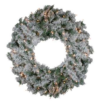 Northlight 30" Prelit Flocked Victoria Pine Artificial Christmas Wreath - Clear Lights