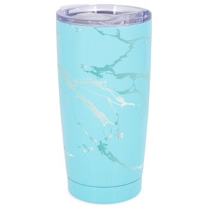 Elanze Designs 20 oz Stainless Steel On the Go Insulated Travel Tumbler With Push Top Lid, Sky Blue Marble Print Sky Blue - 1 of 4