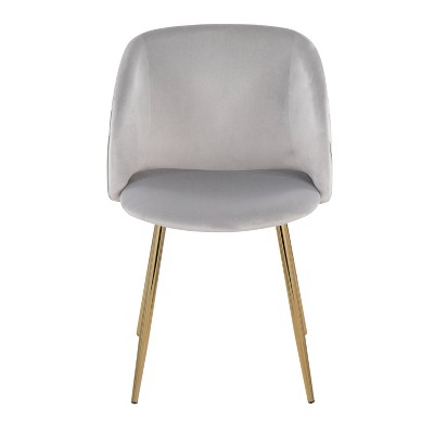 Set of 2 Silver Velvet and Gold Metal Dining Chairs