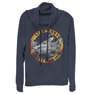 Juniors Womens Star Wars: The Rise of Skywalker Vintage Galaxy Tour Cowl Neck Sweatshirt - 1 of 3