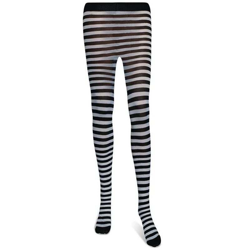 Skeleteen Black and White Tights - Striped Nylon Stretch Pantyhose Stocking Accessories for Every Day Attire and Costumes, 5 of 6