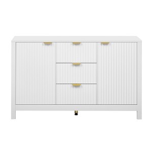 TiramisuBest Sideboard - 3 Adjustable Shelves, 3 Drawers, Storage with Metal Handles, for Study, Hallway and Living Room, Cyan - 1 of 4