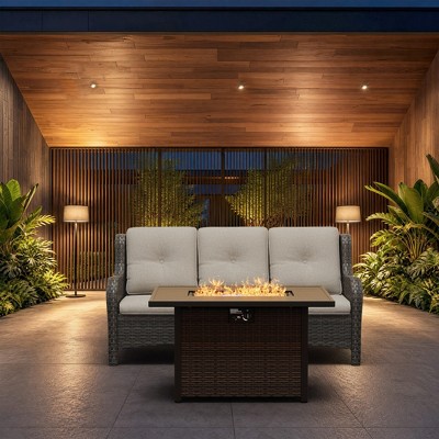 UPTIOT 2-Piece Outdoor Patio Furniture Set, Curved Wicker 3-Seat Sofa ...