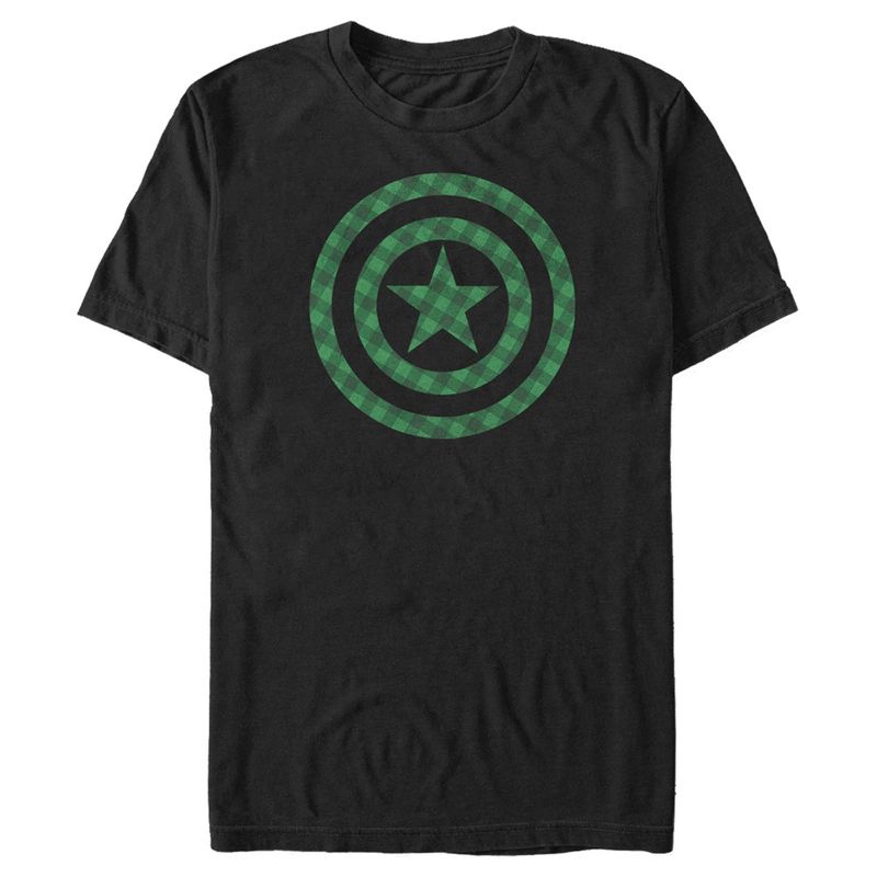 Men's Marvel St. Patrick's Day Green Plaid Captain America Shield T-Shirt, 1 of 6