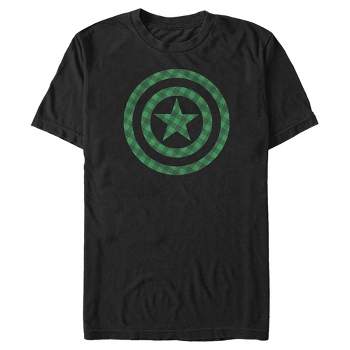 Men's Marvel St. Patrick's Day Green Plaid Captain America Shield T-Shirt
