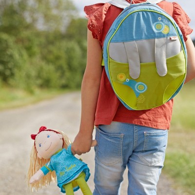 Blue and Green Polyester Doll Backpack with Adjustable Straps