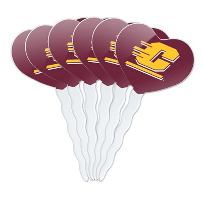 Central Michigan University Logo Heart Love Cupcake Picks Toppers Decoration Set of 6