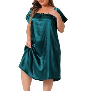 Agnes Orinda Women's Plus Size Satin Silky Pleated Loose Fit Midi Nightgown - 1 of 4