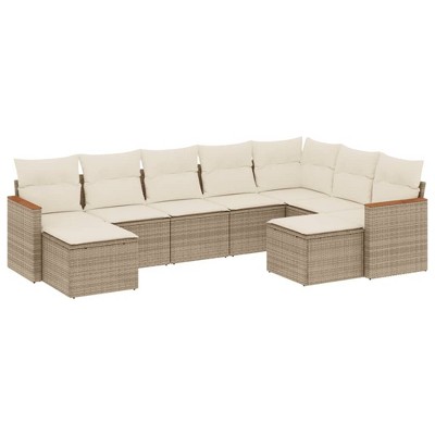 vidaXL 9 Piece Patio Sofa Set with Cushions Beige Poly Rattan - Without table