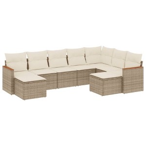 vidaXL 9 Piece Patio Sofa Set with Cushions Beige Poly Rattan - Without table - 1 of 4