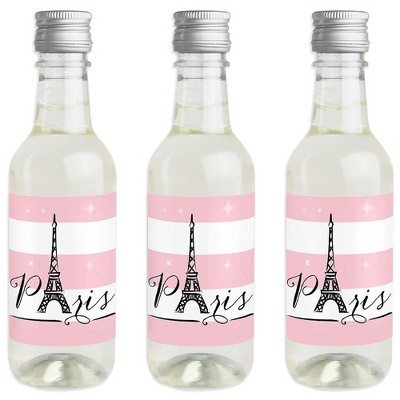 Big Dot of Happiness Paris, Ooh La La - Mini Wine & Champagne Bottle Label Stickers - Paris Themed Baby Shower Birthday Party Favor Gift - Set of 16